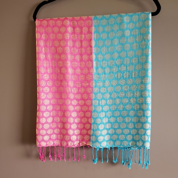 Polka Dot Scarf Bright Blue & Pink - Picture 1 of 10